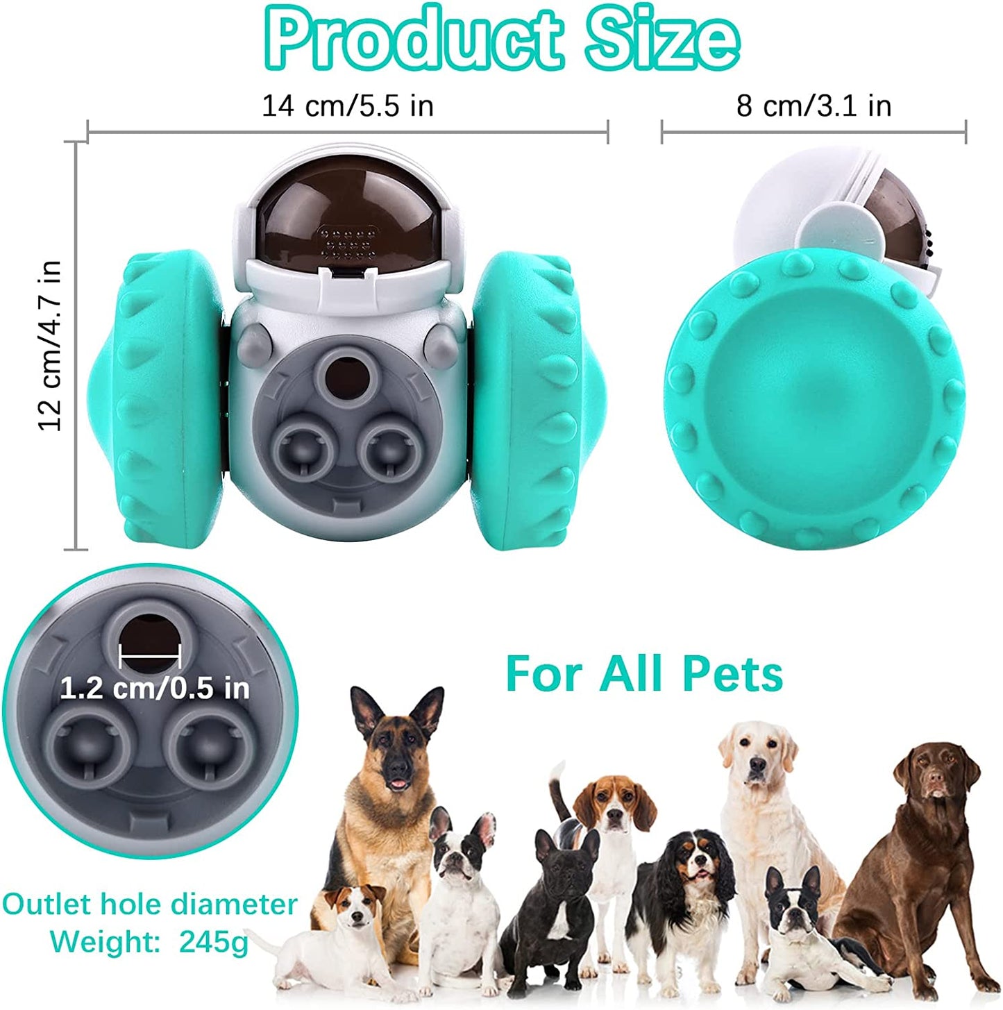 Pet Slow Feeder,Dog Treat Ball, Interactive Food Puzzles Ball for Dogs, Pet Slow Feeder Ball - Green, Size: Medium